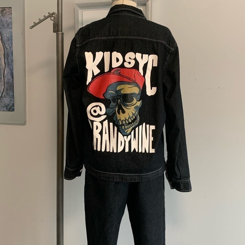 Kidsyc @ Brandywine Denim Set Skull Graphic Jacket & Pants Black Jean Outfit - Picture 2 of 12